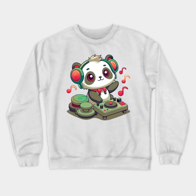 cute panda playing dj music Crewneck Sweatshirt by Shapwac12